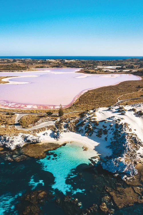 Pink Lake With Turquoise Ocean by James Vodicka wall art
