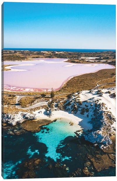 Pink Lake With Turquoise Ocean Canvas Art Print - James Vodicka