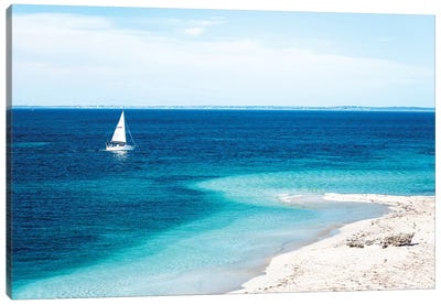 Beach with Sailing Boat Canvas Art Print - James Vodicka