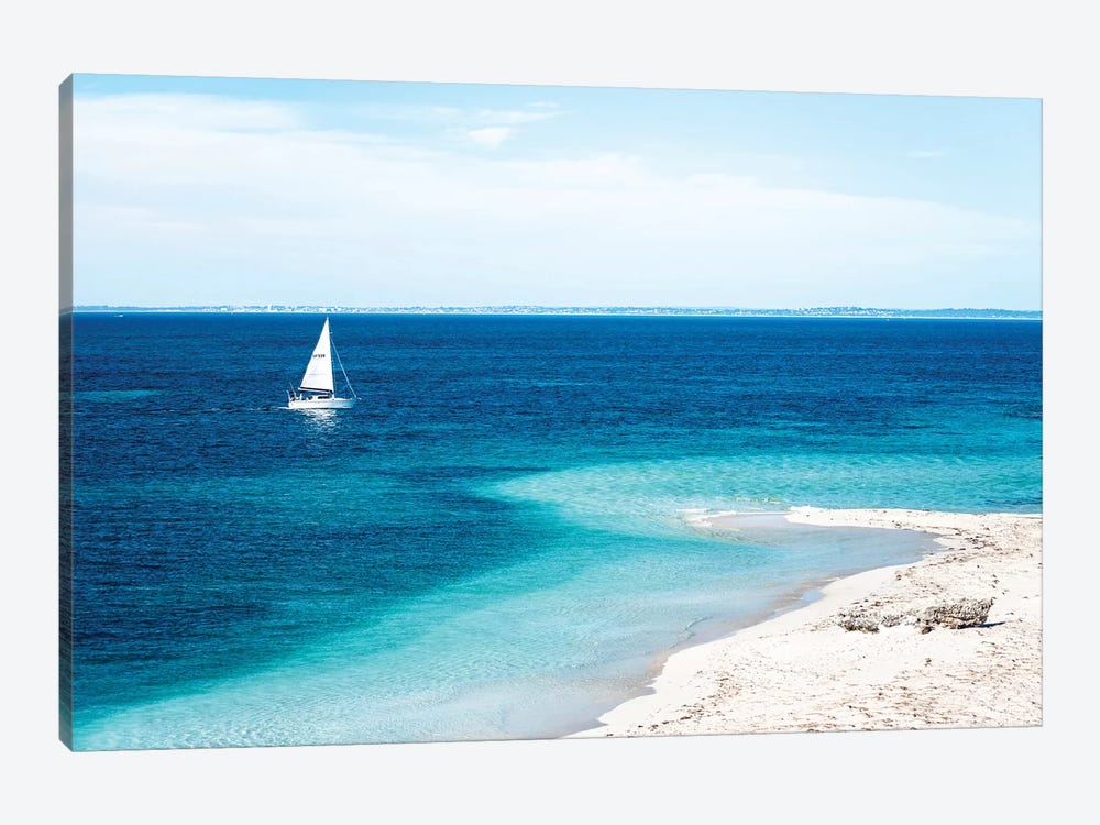 Beach with Sailing Boat by James Vodicka 1-piece Canvas Print