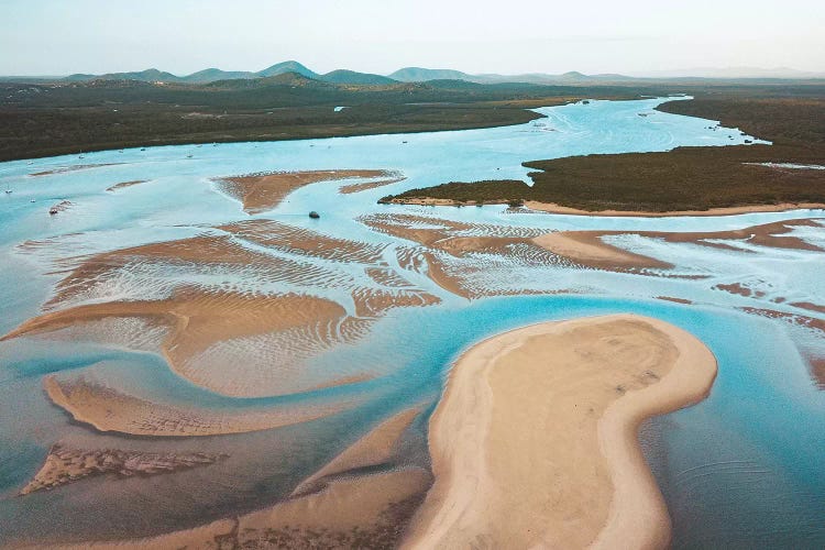 River Mouth Sunset Patterns Aerial