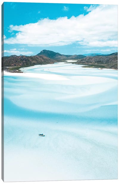 Sand Swirls Hill Inlet with Boat (tall) Canvas Art Print - James Vodicka
