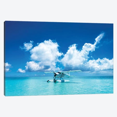 Sea Plane Resting On Turqoise Island Water Canvas Print #JVO156} by James Vodicka Canvas Artwork