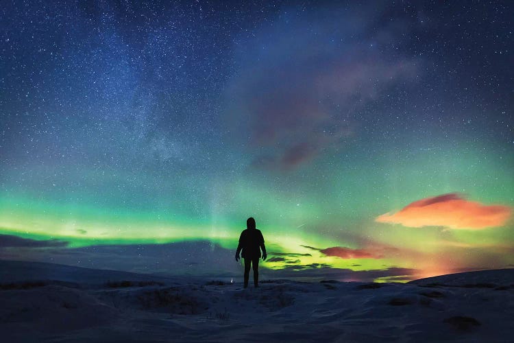 SIlhouetted Man With Aurora Northern Lights