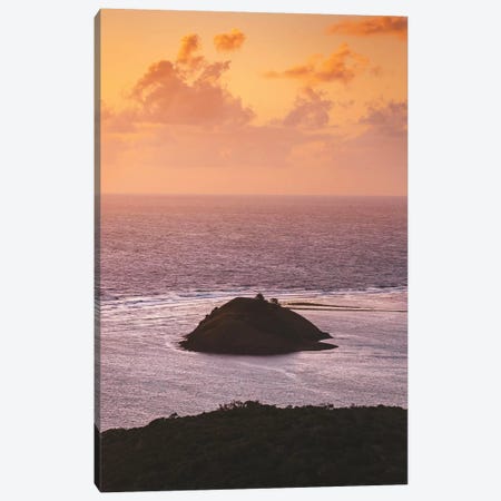 Sunset Colours Over Ocean With Island Canvas Print #JVO184} by James Vodicka Art Print