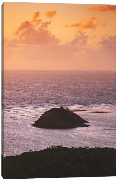 Sunset Colours Over Ocean With Island Canvas Art Print - James Vodicka