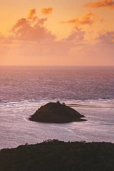 James Vodicka: Sunset Colours Over Ocean With Island by James Vodicka