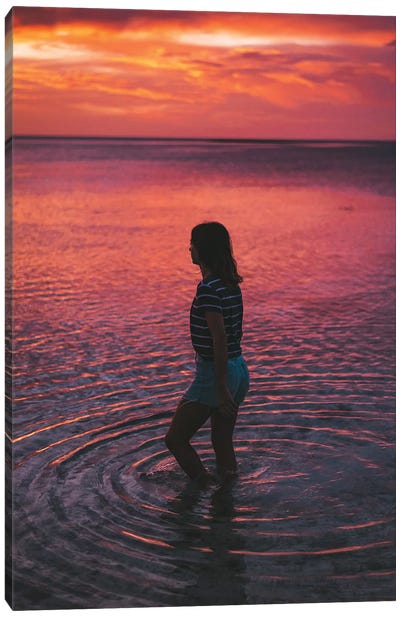 Sunset Girl Ocean Ripples Canvas Art Print - James Vodicka