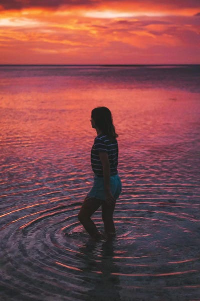 James Vodicka: Sunset Girl Ocean Ripples by James Vodicka