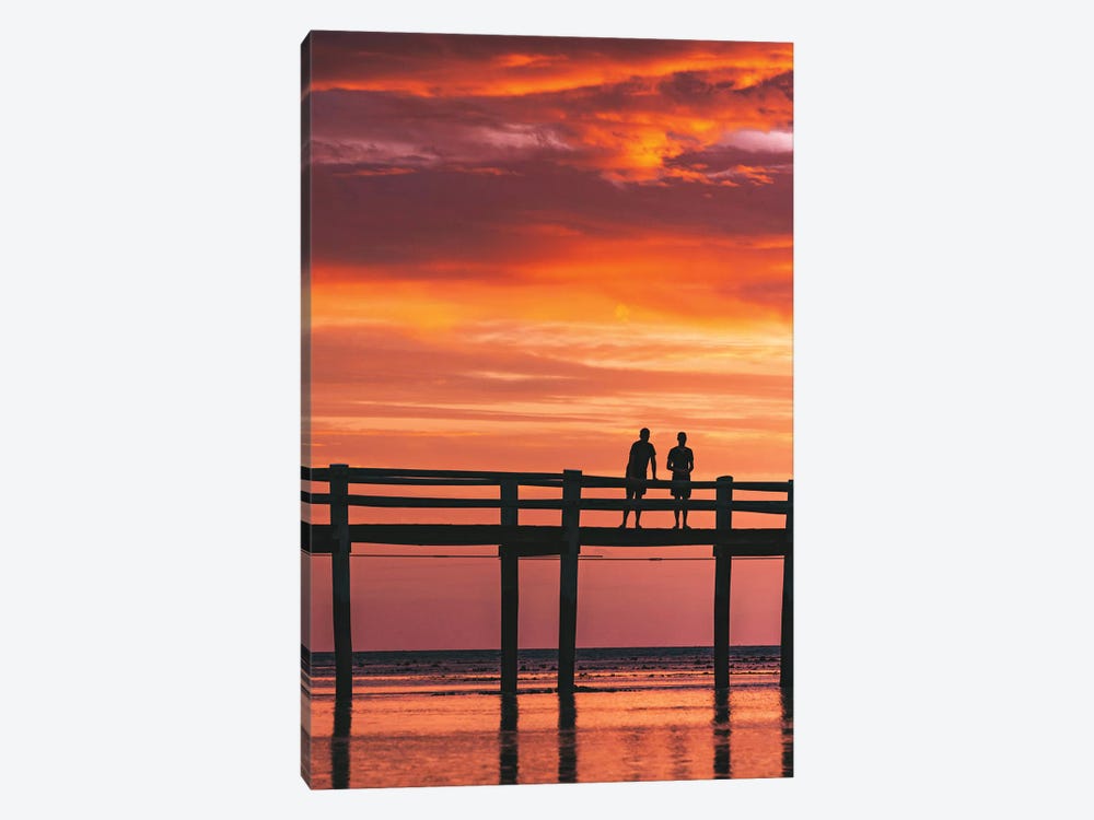 Sunset Island Jetty Silhouetted People by James Vodicka 1-piece Canvas Art Print