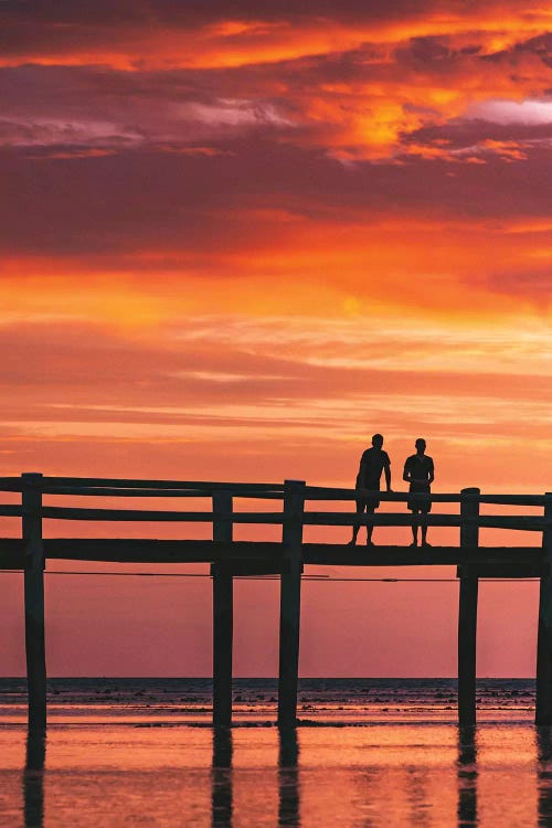 Sunset Island Jetty Silhouetted People