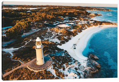 Sunset Lighthouse Beach Aerial Canvas Art Print - Lighthouse Art