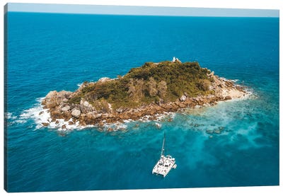 Tiny Island with Catamaran Canvas Art Print - Island Art