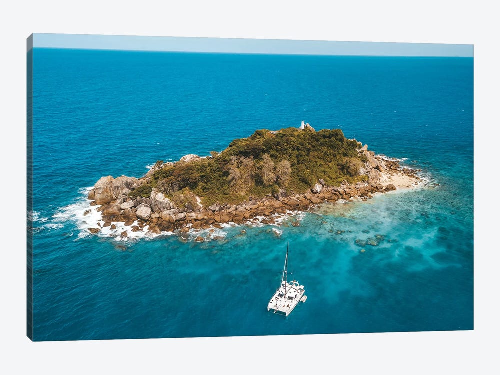 Tiny Island with Catamaran by James Vodicka 1-piece Canvas Print