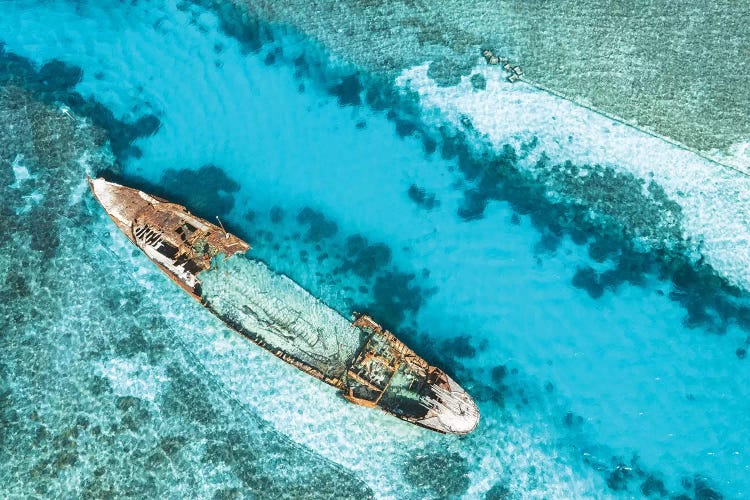 Tropical Island Shipwreck Aerial