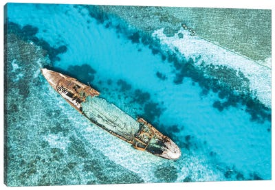 Tropical Island Shipwreck Aerial Canvas Art Print - James Vodicka