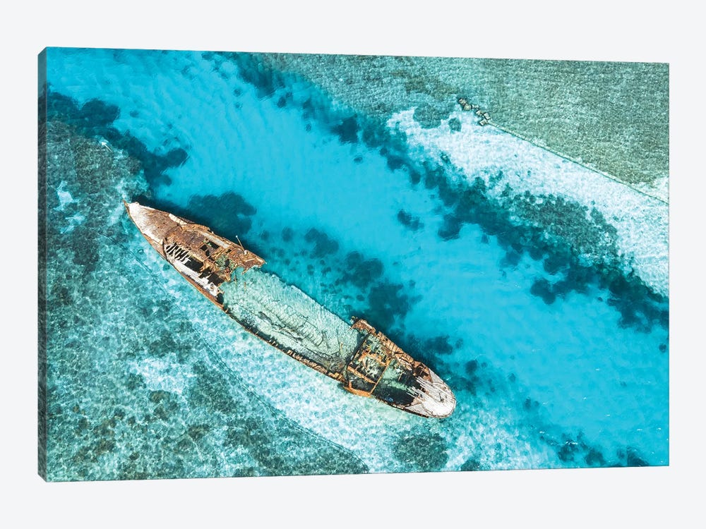Tropical Island Shipwreck Aerial by James Vodicka 1-piece Art Print