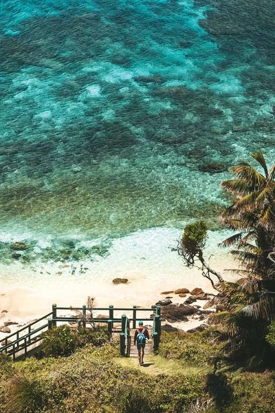 Walker At Secluded Pristine Beach by James Vodicka art print