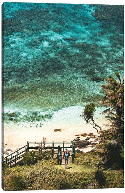 Walker At Secluded Pristine Beach Canvas Art Print - James Vodicka