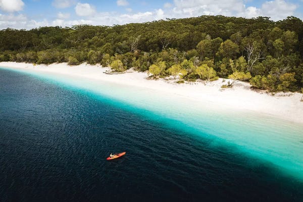 James Vodicka: Kayaker Beach Lake Mckenzie (wide) by James Vodicka