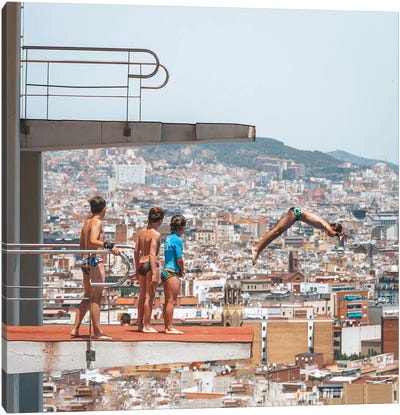 Barcelona Divers Canvas Art Print - Swimming Art