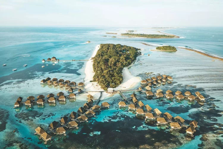 Maldives Island Aerial Overwater Bungalows