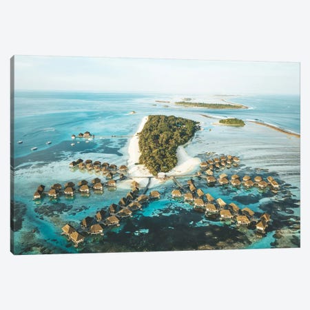 Maldives Island Aerial Overwater Bungalows Canvas Print #JVO93} by James Vodicka Canvas Art Print