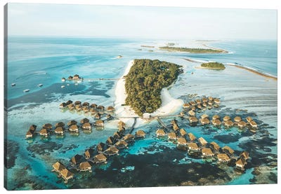Maldives Island Aerial Overwater Bungalows Canvas Art Print