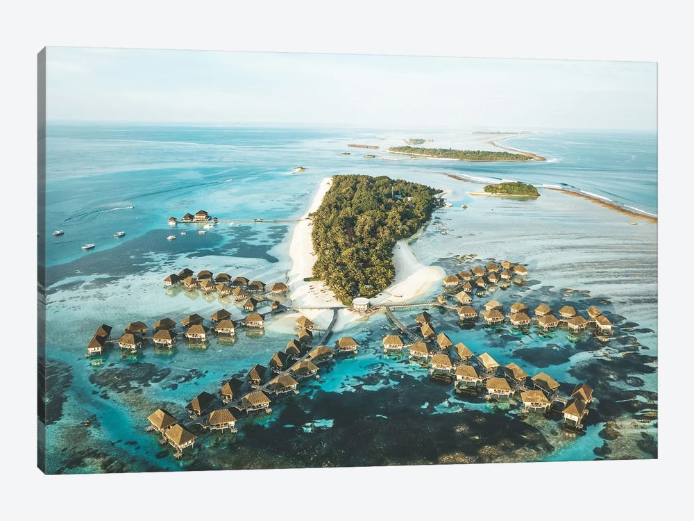 Maldives Island Aerial Overwater Bungalows by James Vodicka 1-piece Canvas Art Print