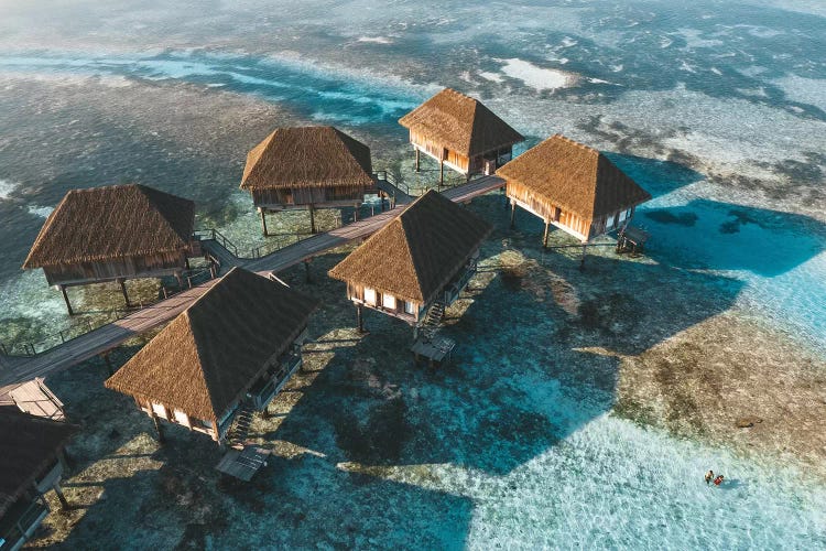 Maldives Overwater Bungalows Aerial by James Vodicka wall art