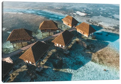 Maldives Overwater Bungalows Aerial Canvas Art Print - James Vodicka