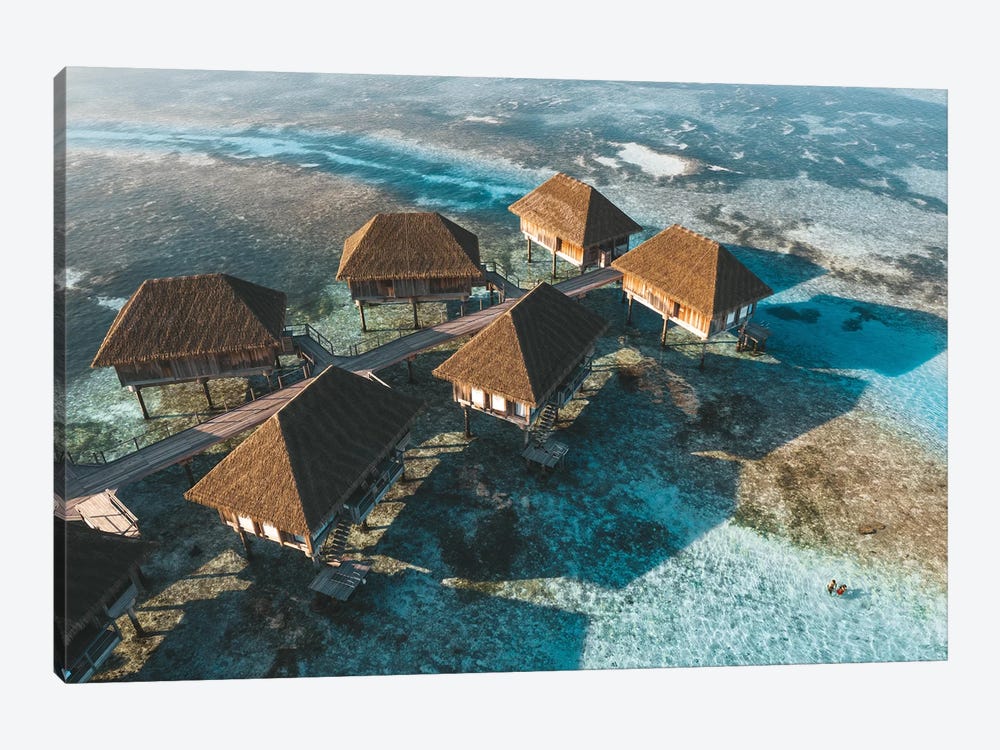 Maldives Overwater Bungalows Aerial by James Vodicka 1-piece Canvas Wall Art