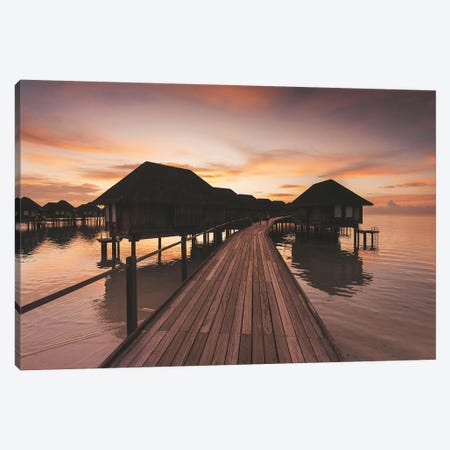 Maldives Overwater Bungalows Sunset Canvas Print #JVO95} by James Vodicka Canvas Artwork