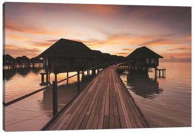 Maldives Overwater Bungalows Sunset Canvas Art Print - James Vodicka