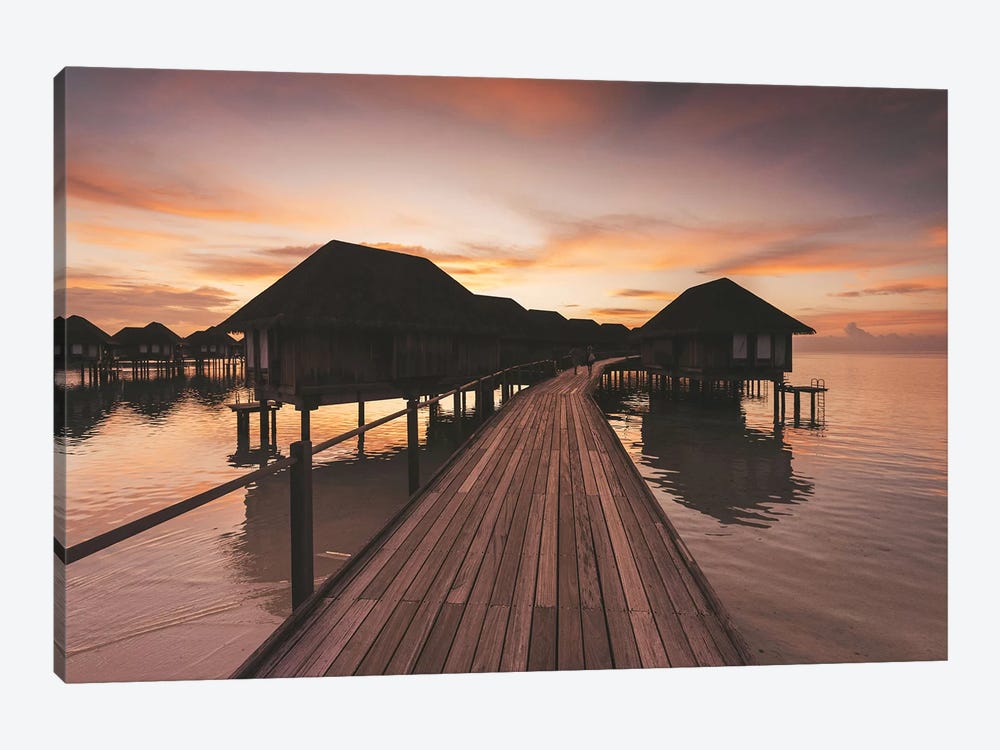 Maldives Overwater Bungalows Sunset by James Vodicka 1-piece Canvas Print