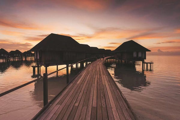 Maldives: Maldives Overwater Bungalows Sunset by James Vodicka