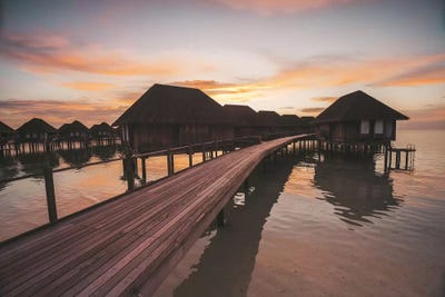 Maldives Overwater Bungalows Sunset 2 by James Vodicka framed wall art