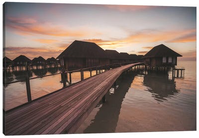 Maldives Overwater Bungalows Sunset 2 Canvas Art Print - James Vodicka
