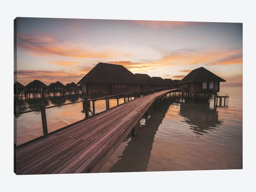 Maldives Overwater Bungalows Sunset 2 by James Vodicka 1-piece Canvas Wall Art