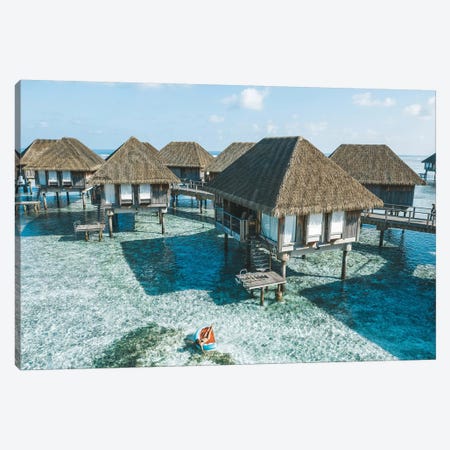 Maldives Resort Bungalows Girl Pool Float 2 Canvas Print #JVO98} by James Vodicka Art Print