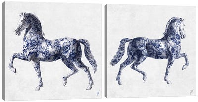 China Stallion Diptych Canvas Art Print - Chinoiserie Art