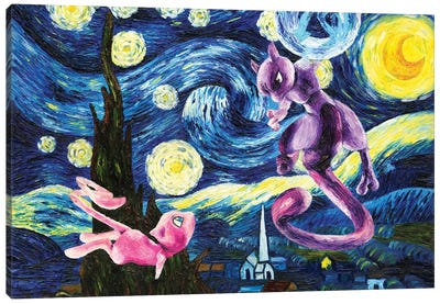 Starry Night Canvas Art Print - Crescent Moon Art