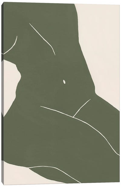 Green Abstract Nude Canvas Art Print - Jen Wang Studios
