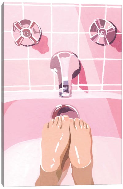 Pink Bathtub Canvas Art Print - Legs