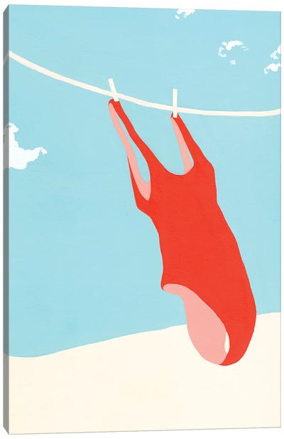 Red Swimsuit Canvas Art Print - Jen Wang Studios
