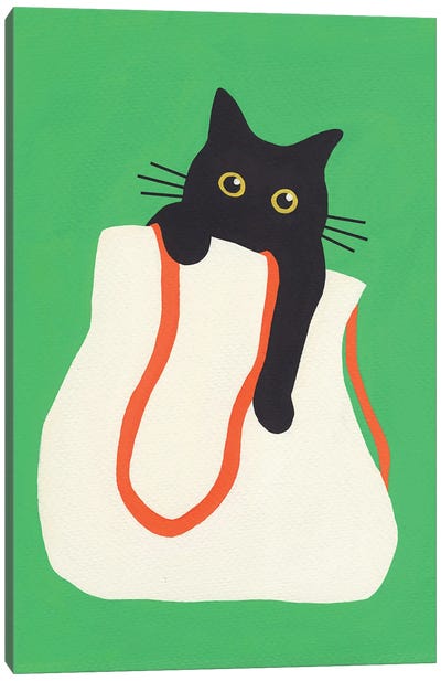 Cat In Bag Canvas Art Print - Jen Wang Studios