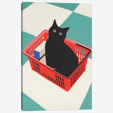 Cat In Basket Canvas Print #JWG8} by Jen Wang Studios Canvas Art Print