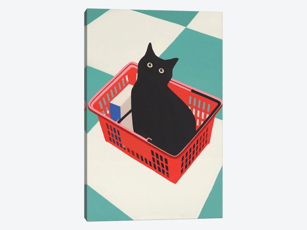 Cat In Basket by Jen Wang Studios 1-piece Canvas Art Print