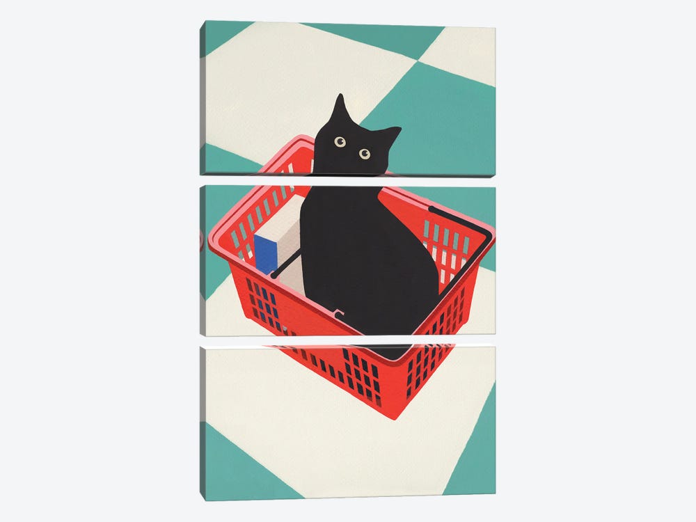 Cat In Basket by Jen Wang Studios 3-piece Canvas Print