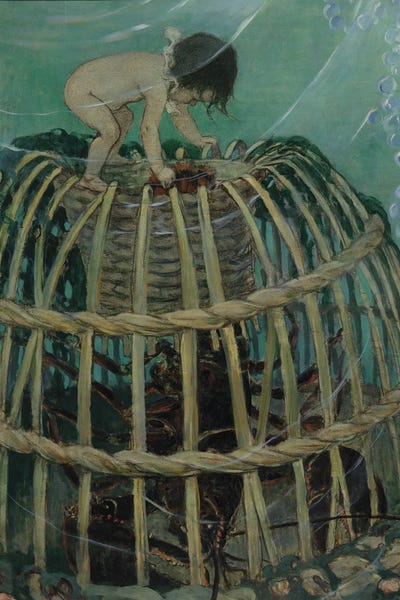 Jessie Wilcox Smith - Canvas Prints: Tom Reached And Clawed Down The Hole After Him by Jessie Wilcox Smith